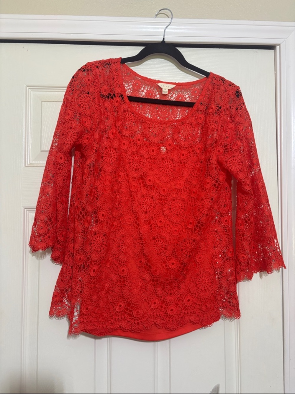 Adiva Red Crochet Lace Scoop Neck Blouse